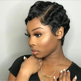 Brazil Short Pixie Cut Wigs Real Cute Finger Wave Hairstyles For Women Black Full Wig Making Machine